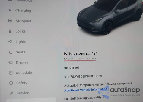 2023 Tesla Model Y Performance Dual Motor All-Wheel Drive z USA, uszkodzony, nr VIN 7SAYGDEF1PF873659